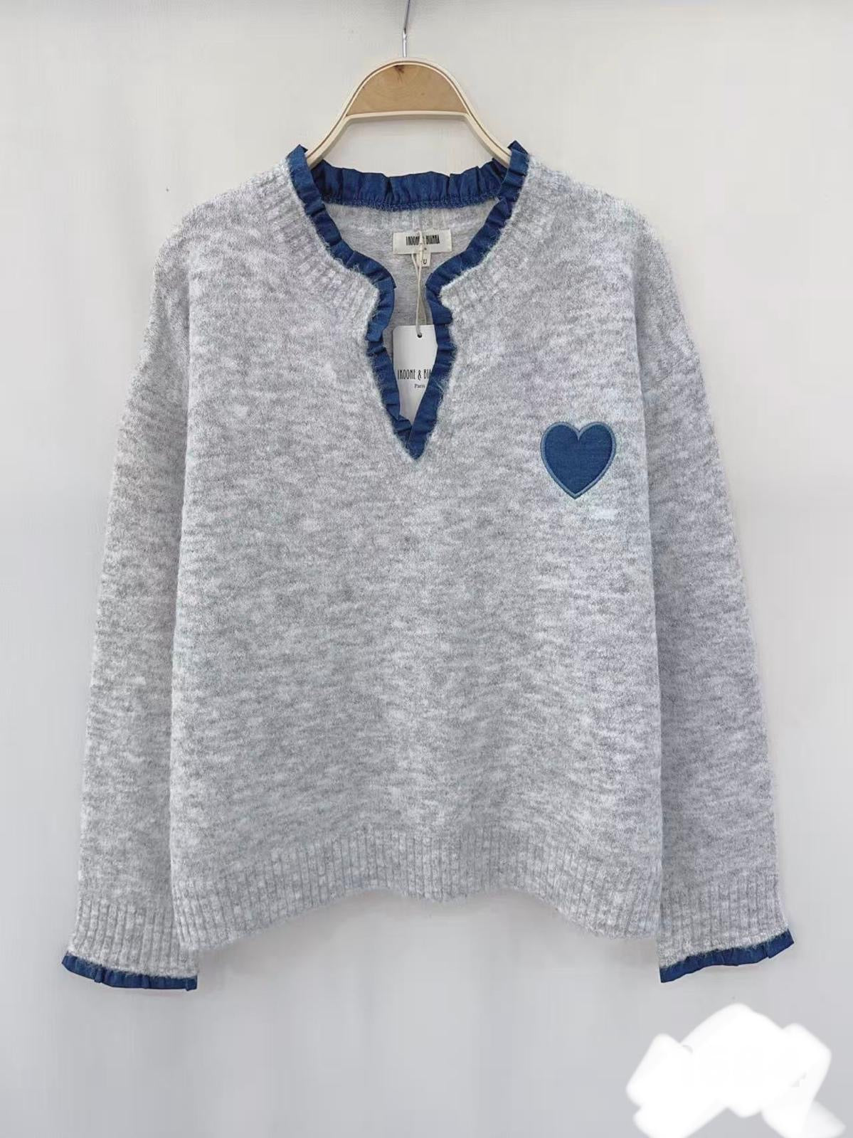 Pull Gris Coeur Bleu