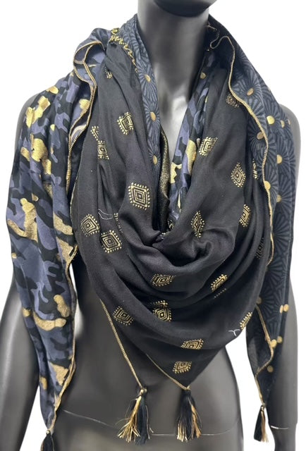 Foulard Patchwork Noir Doré