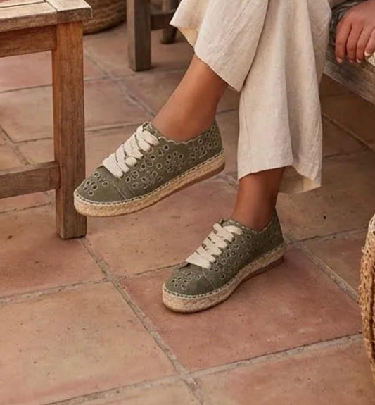 Baskets fines brodées kaki