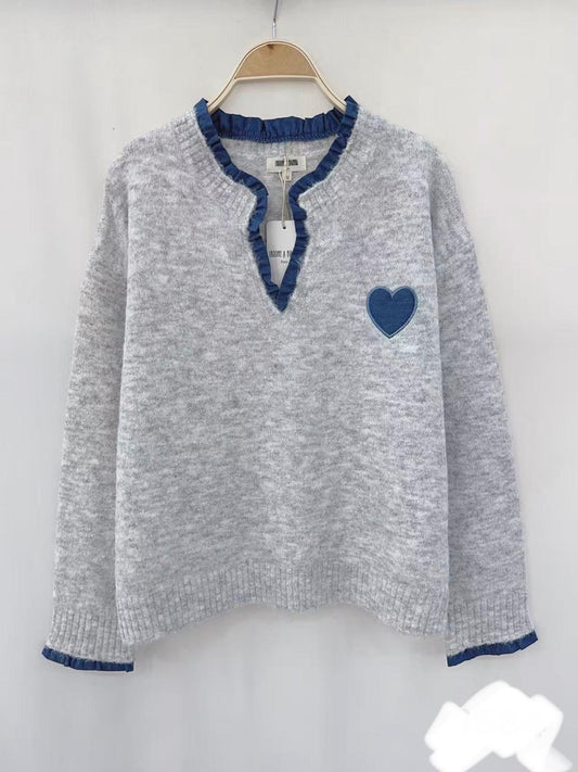 Pull Gris Coeur Bleu