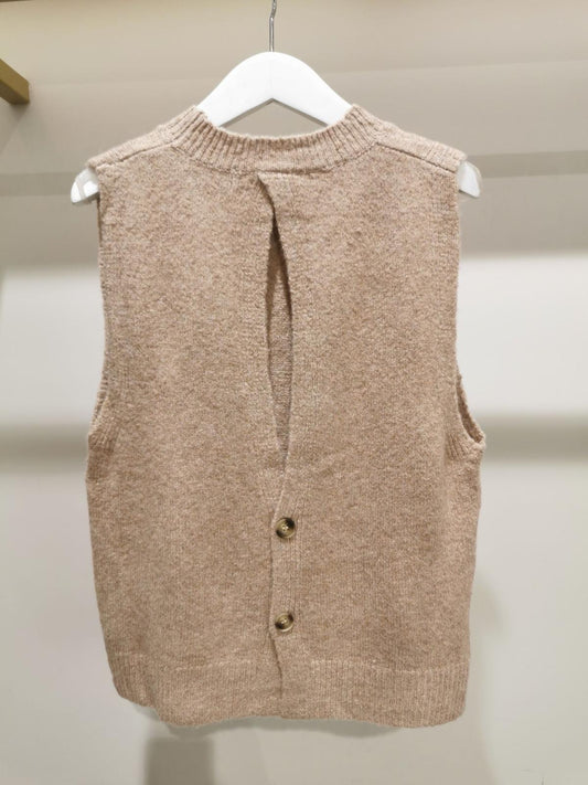 Pull Beige Sans Manches Dos Boutons