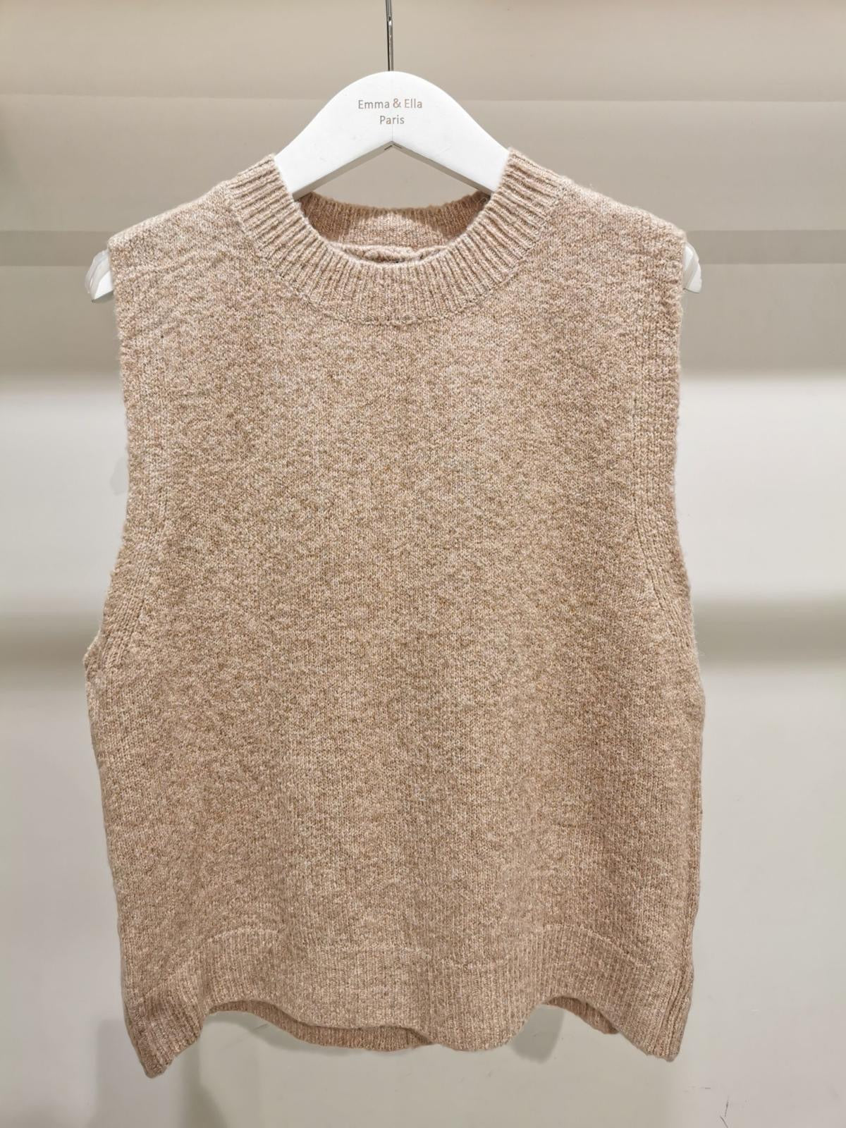Pull Beige Sans Manches Dos Boutons