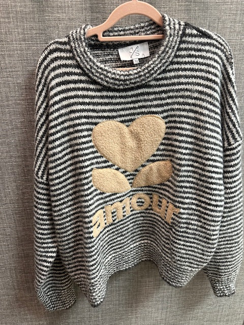 Pull Maille «Amour» Bleu & Blanc