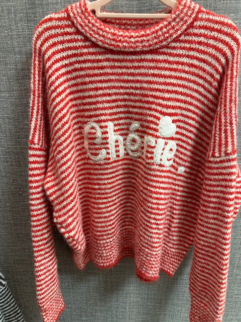 Pull Maille «Chérie» Rouge & Blanc