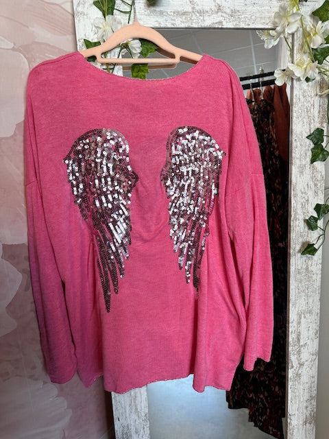 Pull Fin "Ailes d'Ange" Rose vif