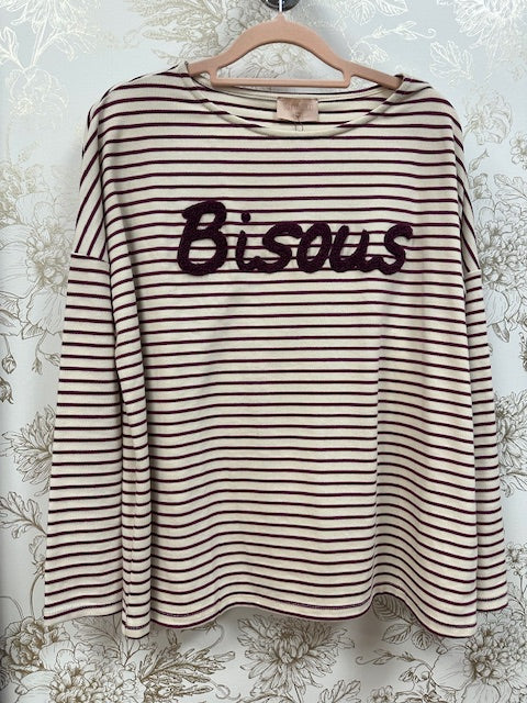 Pull Fin Rayé "Bisous"