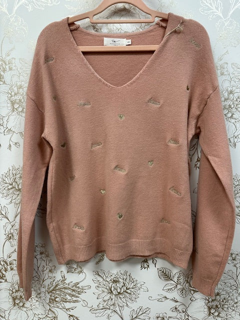 Pull Amour Cœur Vieux rose