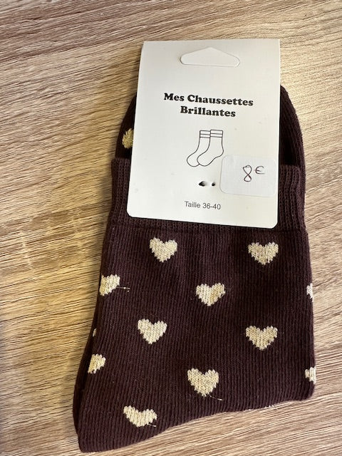 Chaussettes Cœurs Marron