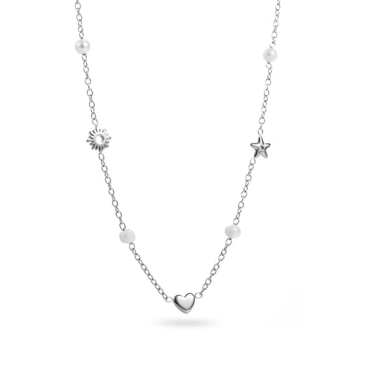 Collier Argent Coeur et Perles