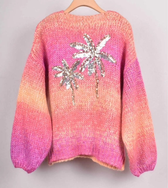 Pull Maille Palmier Sequins Rose