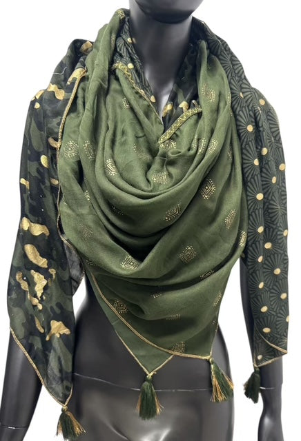 Foulard Patchwork Kaki Doré