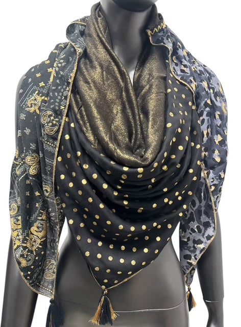 Foulard Patchwork Noir Doré