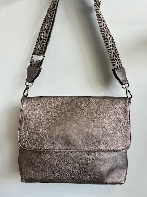 Sac Double Bandoulière Taupe Métallique