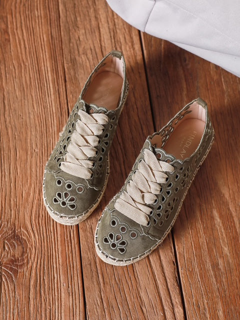 Baskets fines brodées kaki